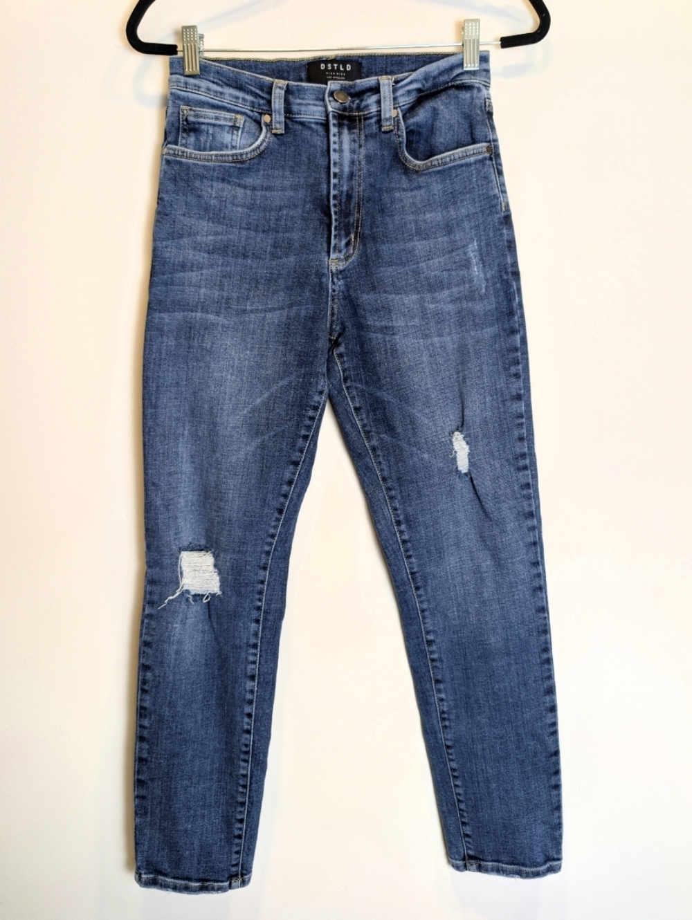 DSTLD High Rise Distressed Straight Jeans Blue Size 28